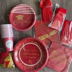 Red And Gold Graduation Party Supply Pack serves 16